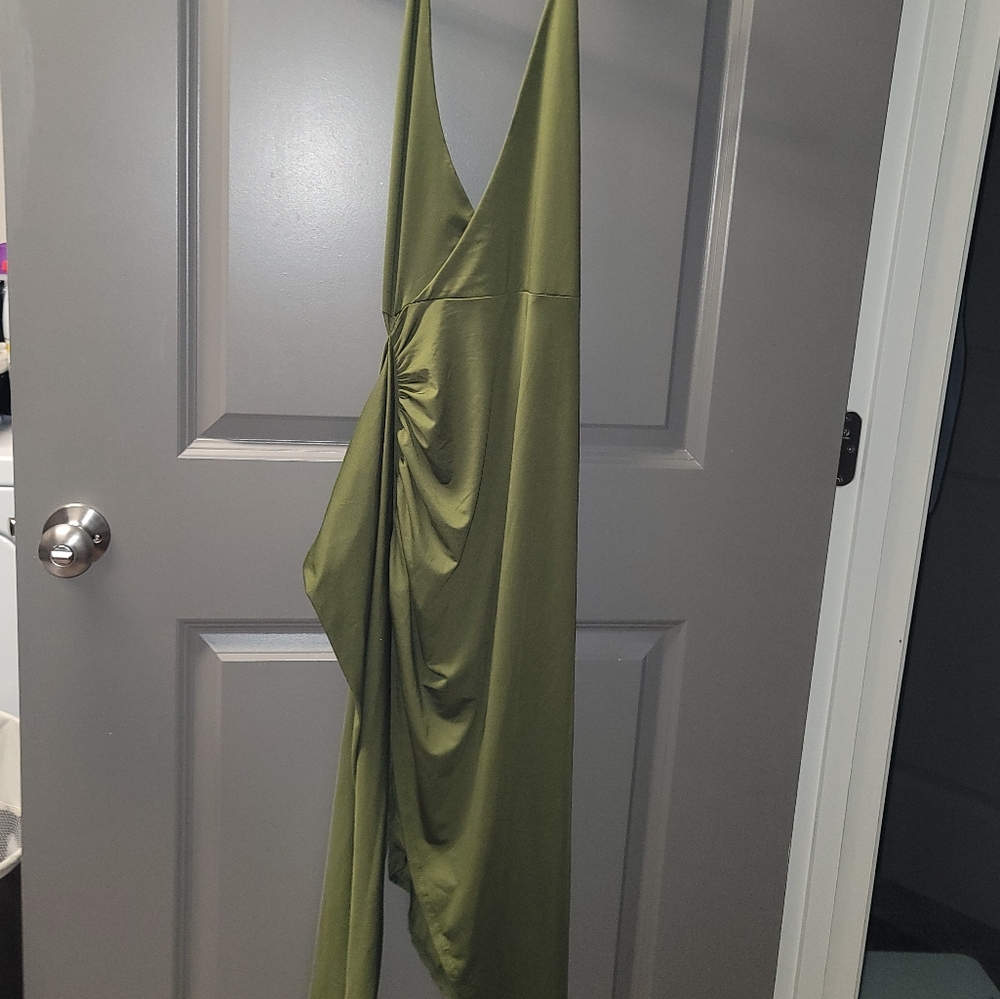 Side Slit Asymmetrical Dress with Tie Sash